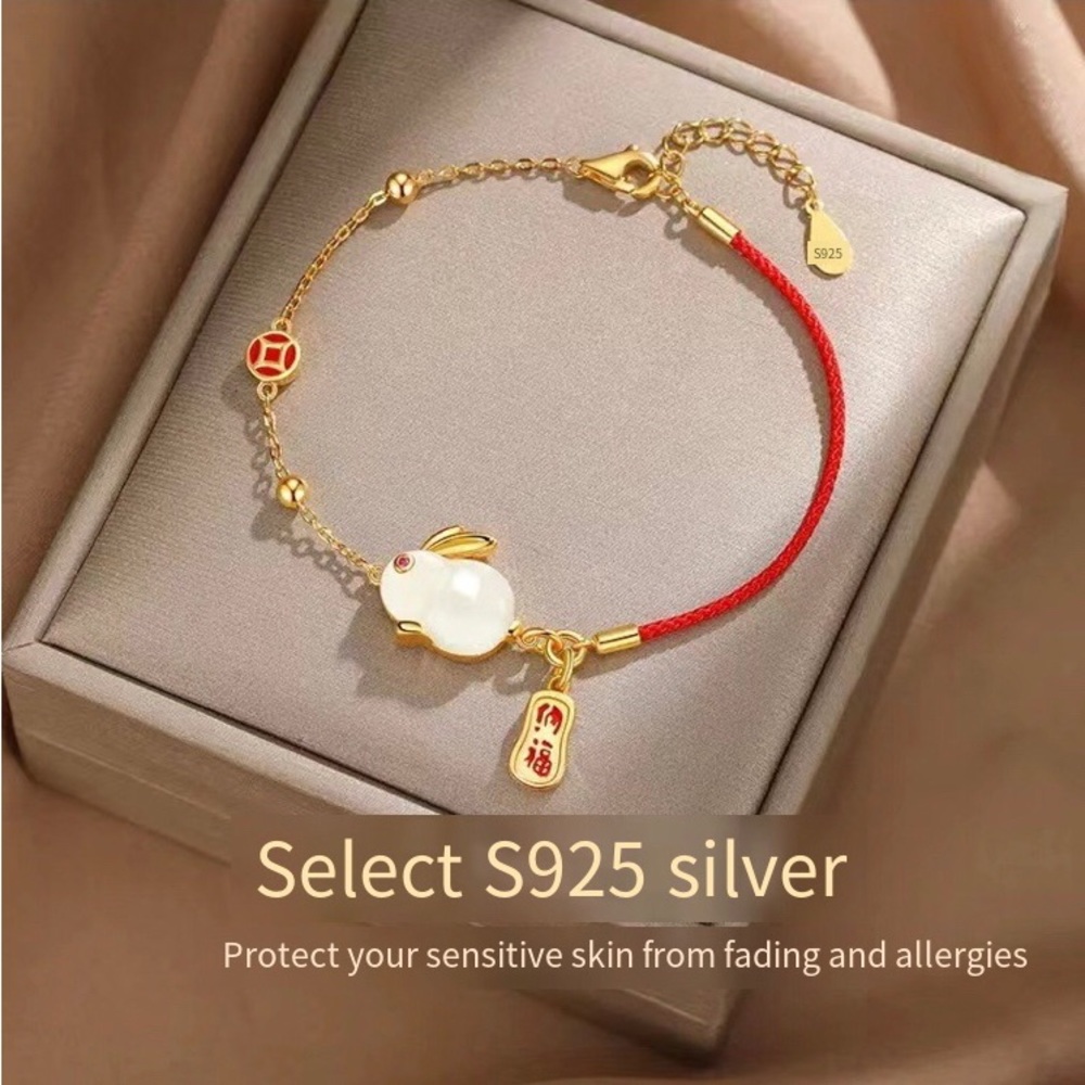 New 925 silver 2023 Jade Rabbit bracelet braided red rope rabbit gift rabbit